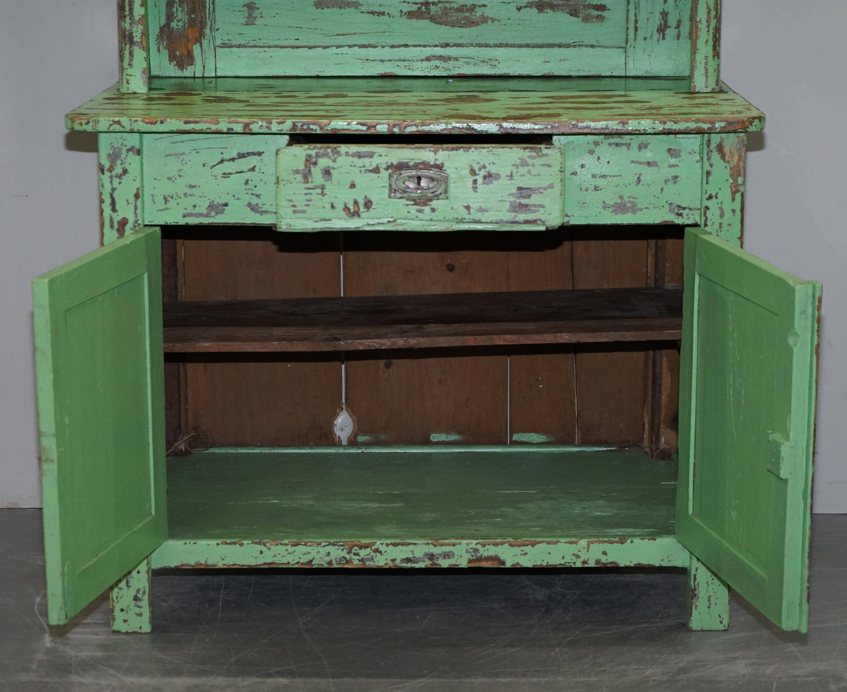 Victorian Green Patinated Buffet, Library or Cabinet