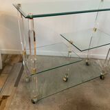 Hollywood Regency Lucite and Brass Rolling Bar