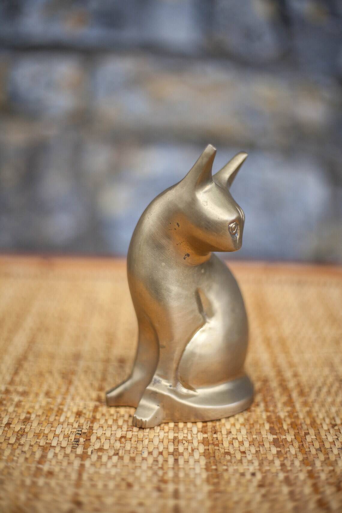 Vintage statue, brass cat statue, cat figurine, cat statue, collection, brass cat