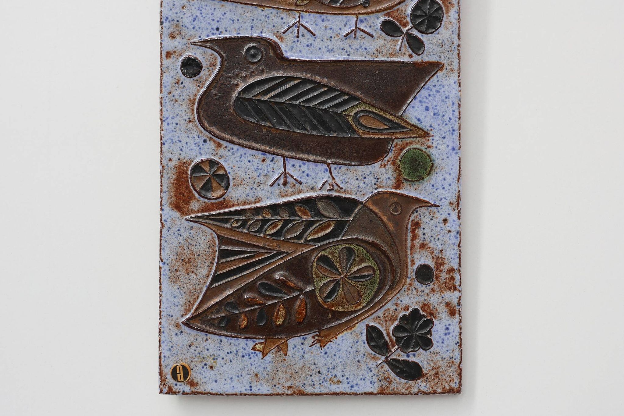 Mid‑Century Ceramic Wall Panel with Stylized Birds by Amphora, Belgium, ca.