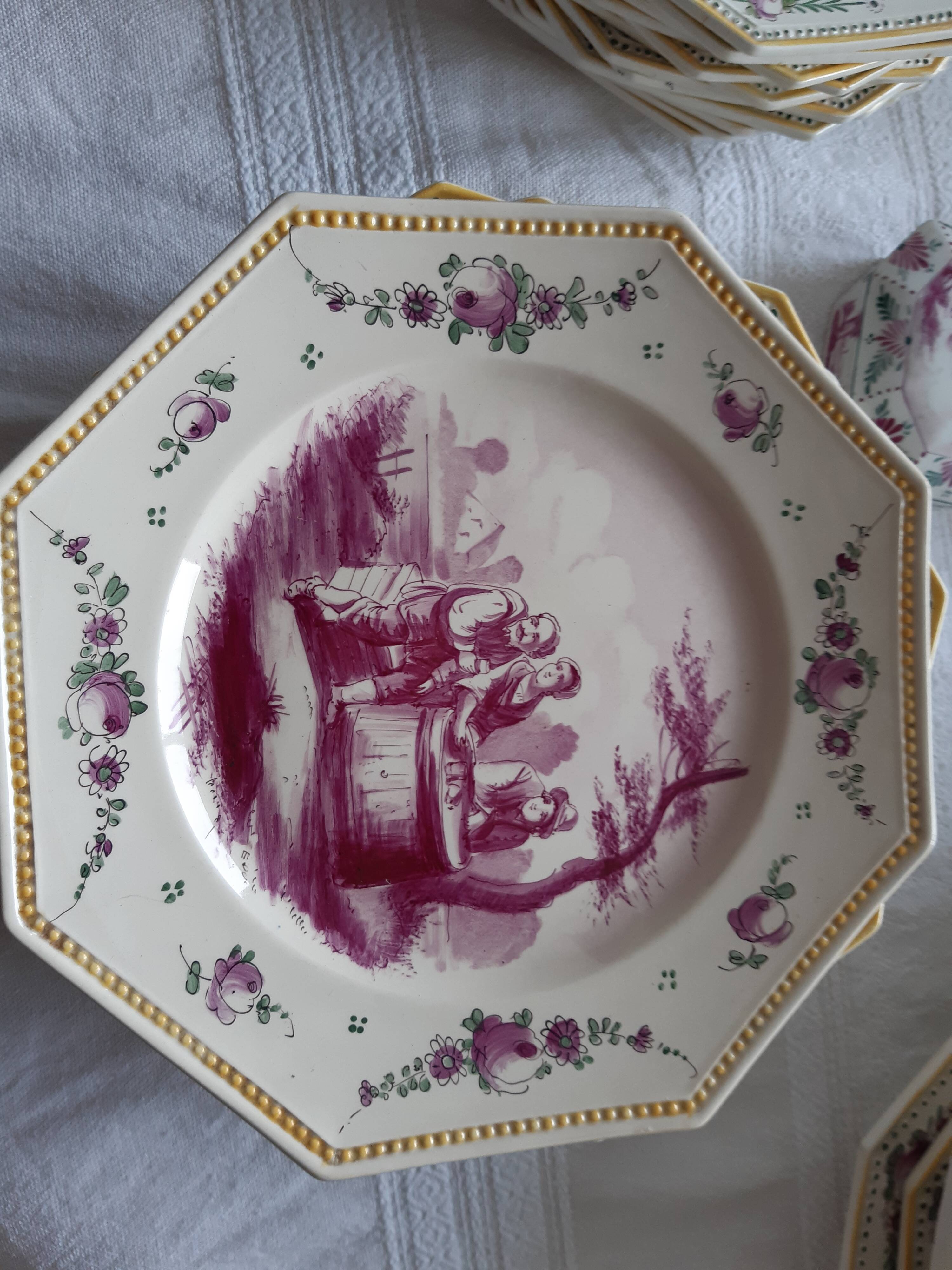 18th century antique hand-painted tableware set from Tournay