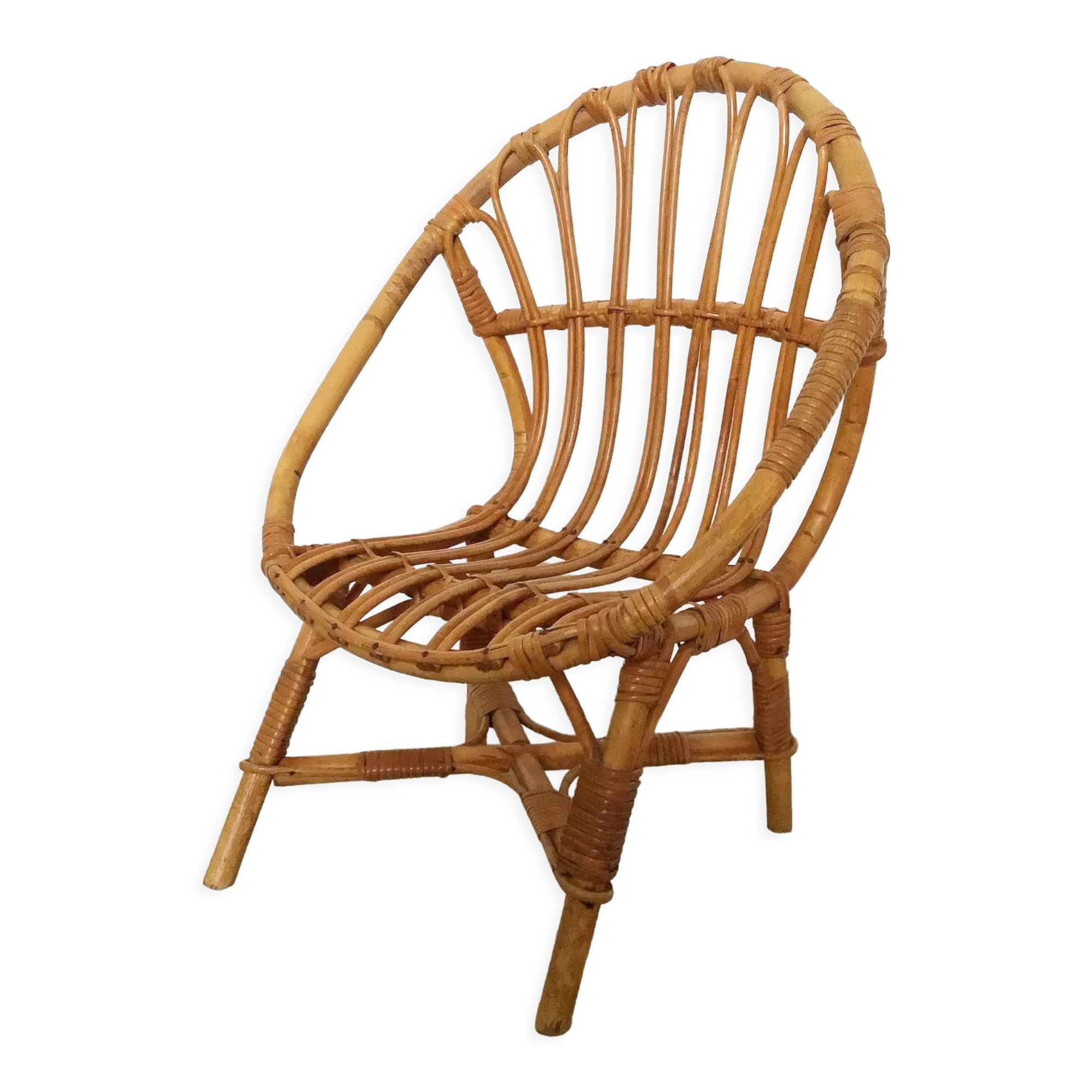 Rattan shell armchair for vintage children