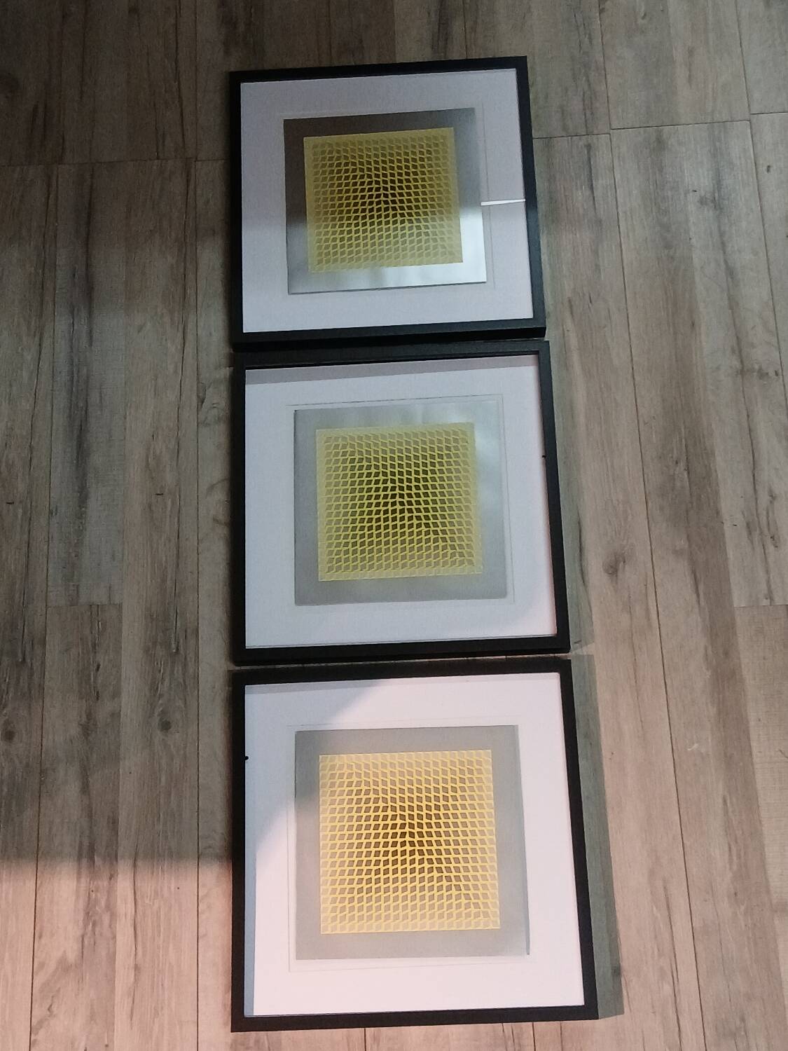 Optical Art Triptych - 3 Vintage Paintings - Victor Vasarely - Frames