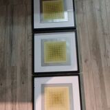 Optical Art Triptych - 3 Vintage Paintings - Victor Vasarely - Frames
