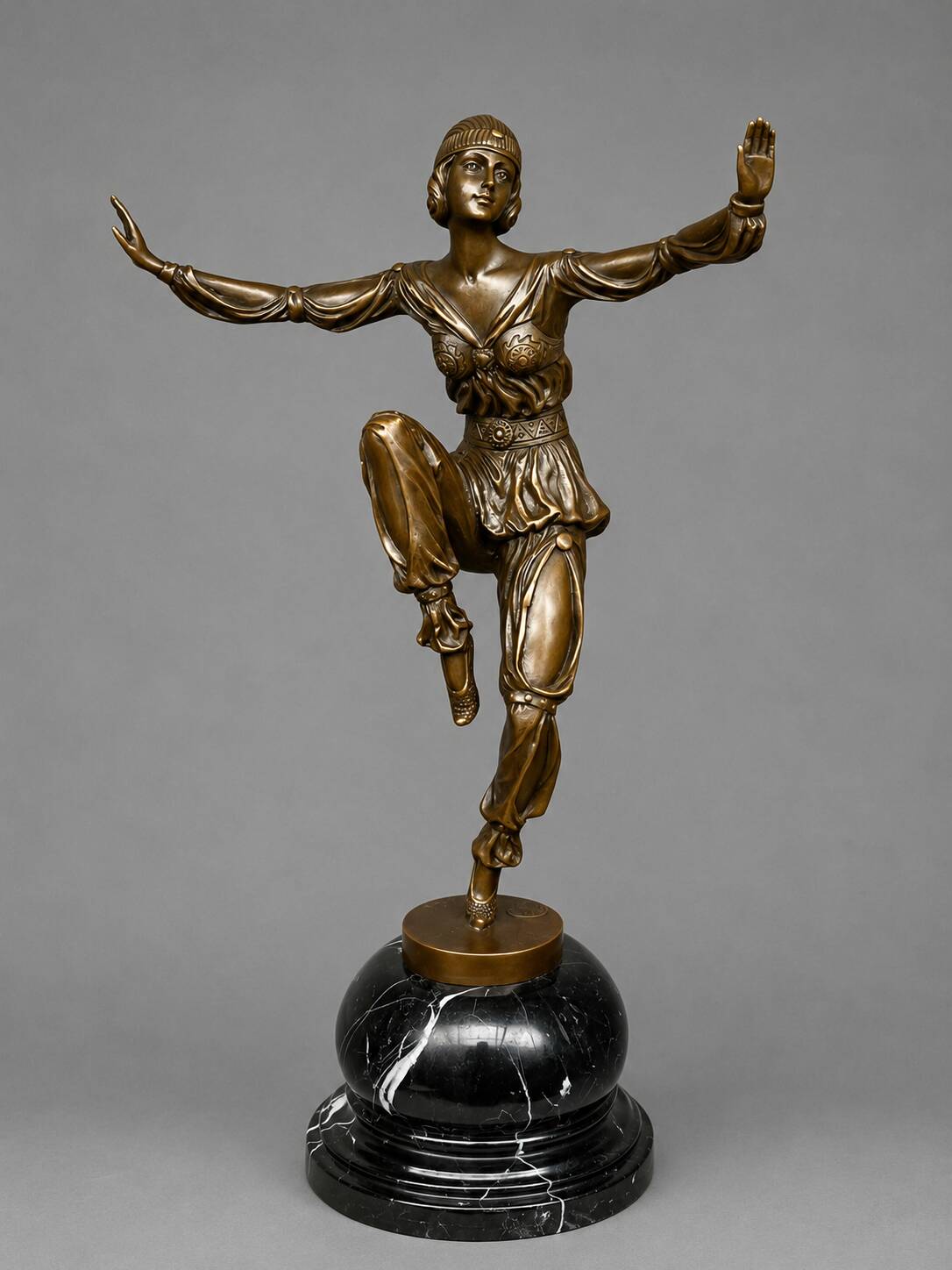 Art Deco bronze figurine "Dancer" on a marble base.