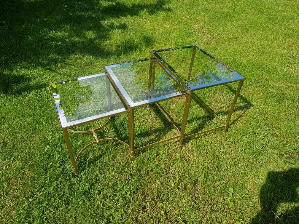 Coffee table, brass and glass