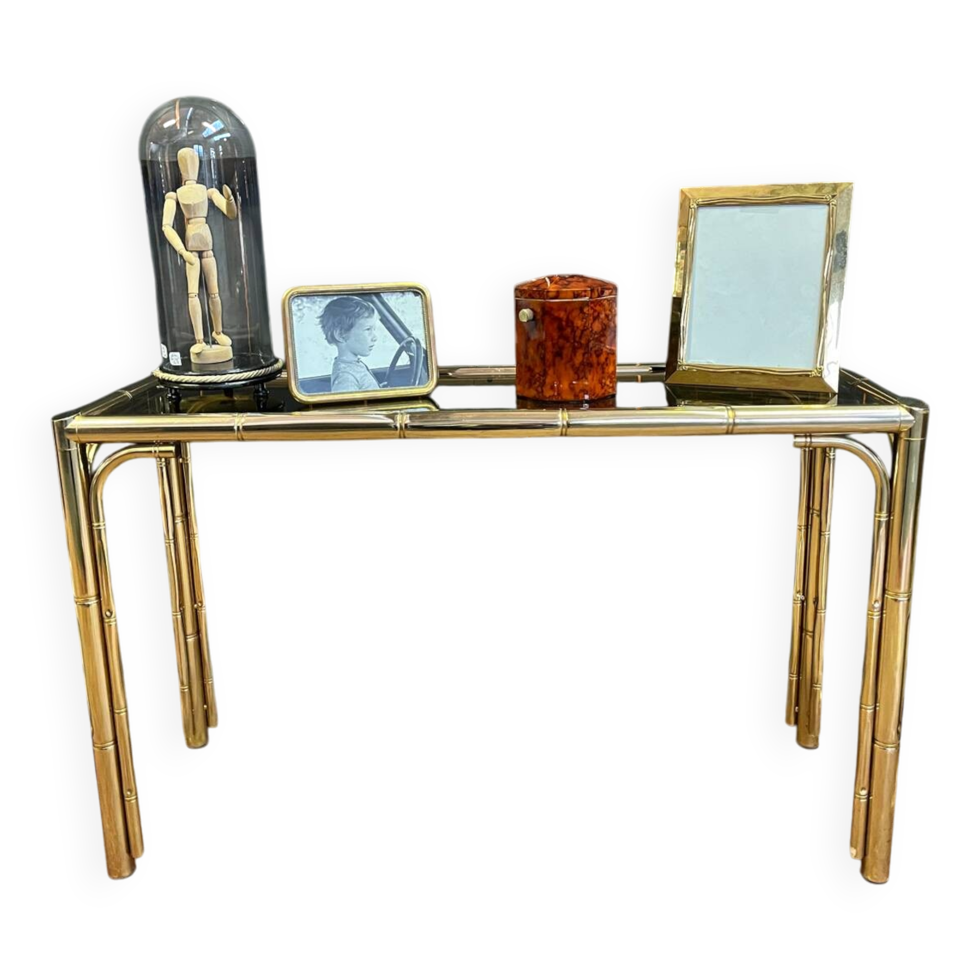 Bamboo-style Console Table Brass 1970