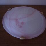 Plafonnier vintage en opaline blanche veinée de rose