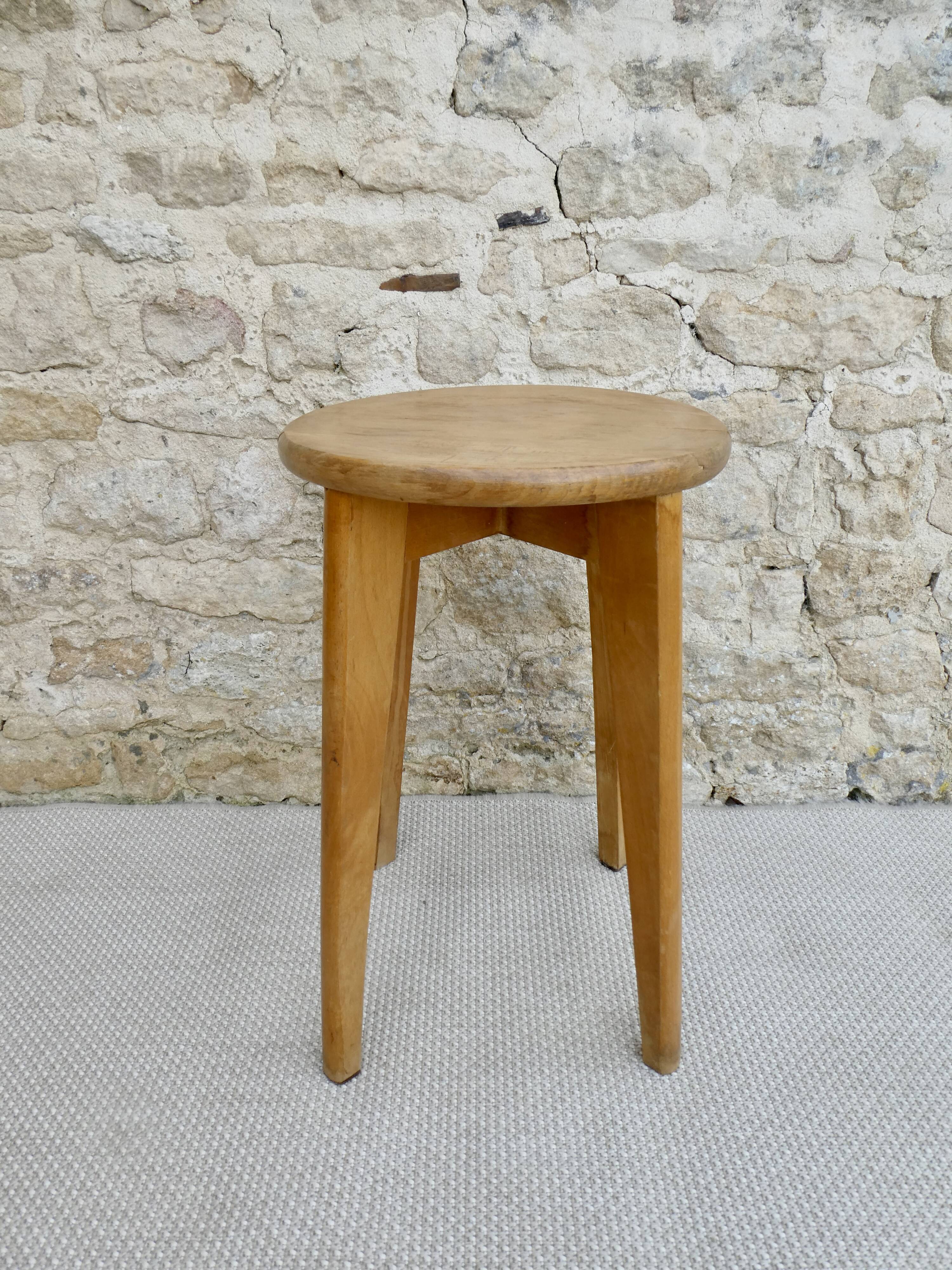Solid wood stool from the 50s