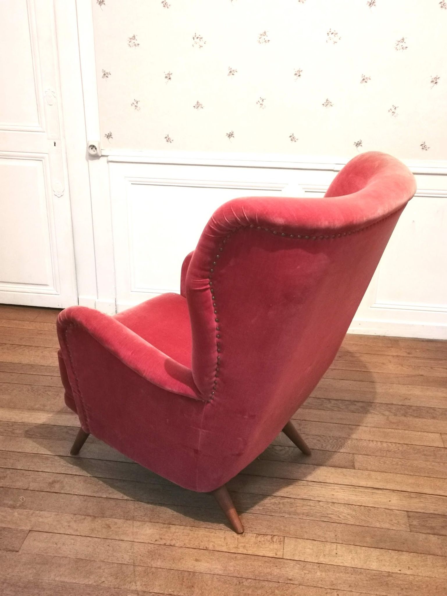 Fauteuil danois bergère année 40 50 velour rouge