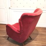 Danish bergere armchair year 40 50 red velvet