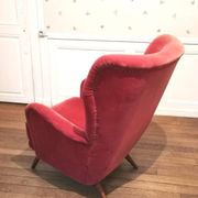 Fauteuil danois bergère année 40 50 velour rouge