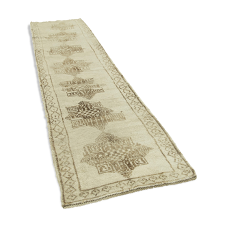 Handwoven antique anatolian beige runner rug 83 cm x 348 cm