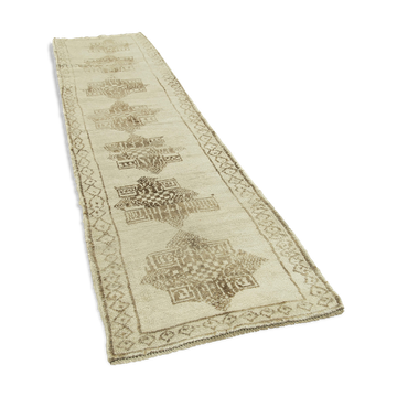 Handwoven antique anatolian beige runner rug 83 cm x 348 cm