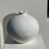Handcrafted terracotta ball vase painted white H:24 D:26