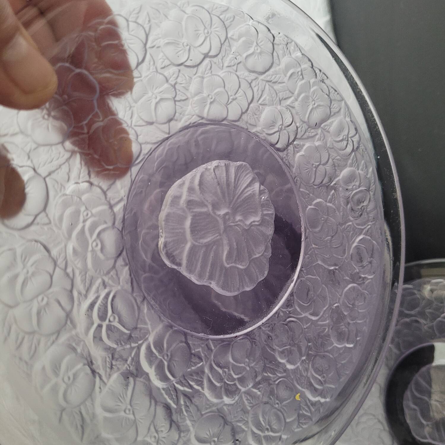 Moulded glass dessert plates – floral pattern – 1930s–1950s