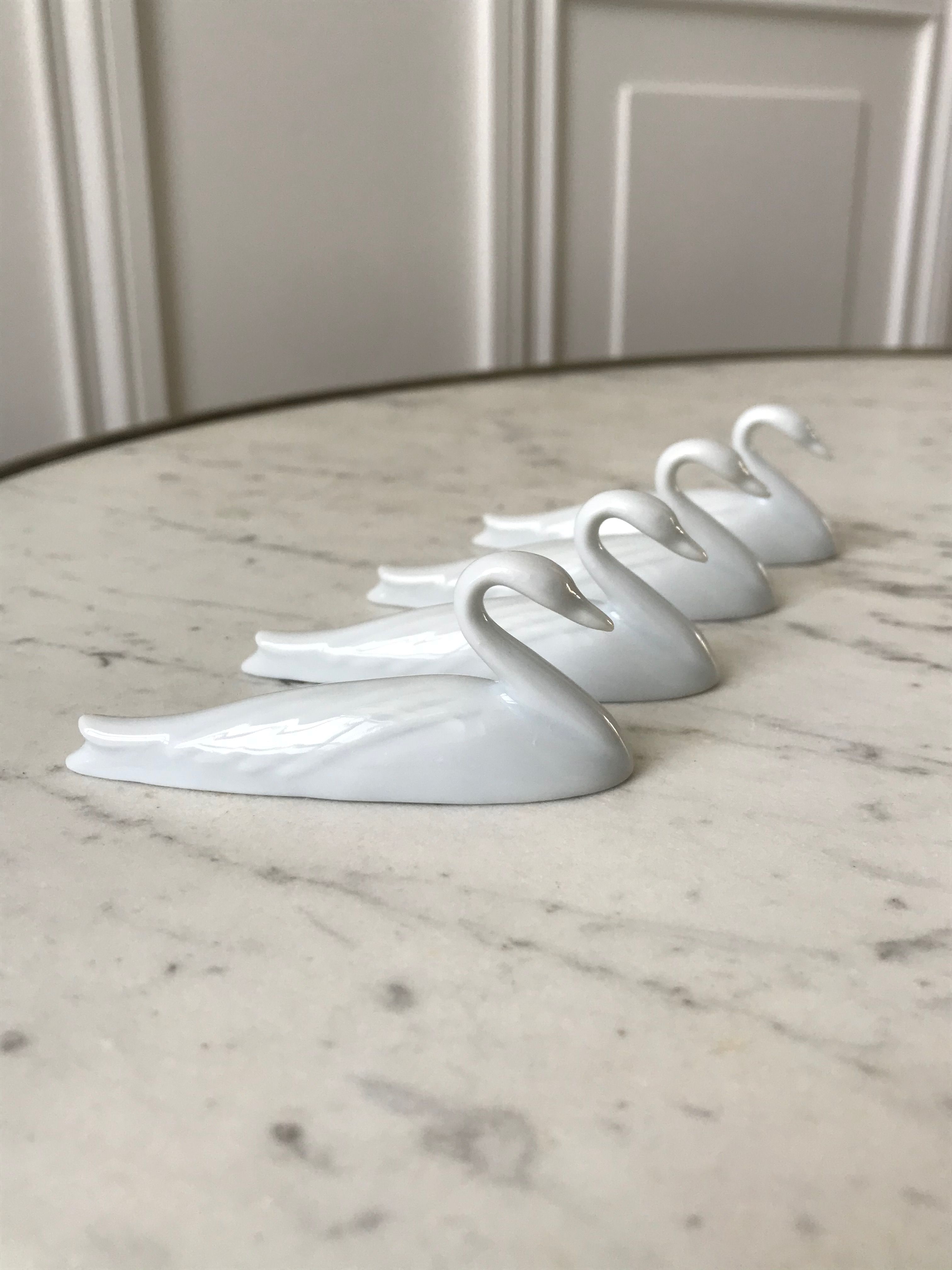 Set of 4 sword holders swans porcelain of Avignon 50s