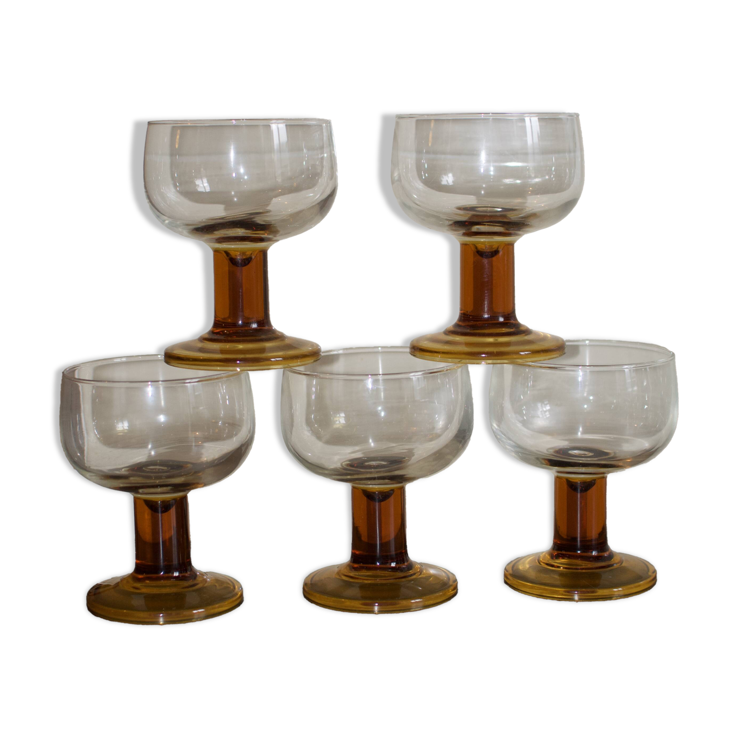 Vintage 70s glasses with amber block feet