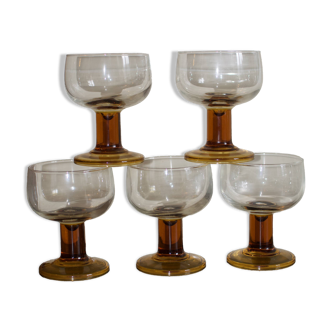 Verres vintage années 70 à pieds bloc ambré