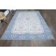 1970s Turkish Oushak Handmade Wool Cotton Blue Beige Area Rug 230x325