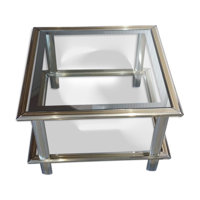 Table basse design, bicolore, chrome et doré, Maison Lancel, époque vintage 1960 -1970