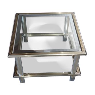 Table basse vintage 1960/1970 chrome et doré - maison Lancel