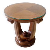 Art Deco Round Oak Durmast and Glass Coffee Table, Italy