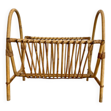 1970s rattan magazine rack