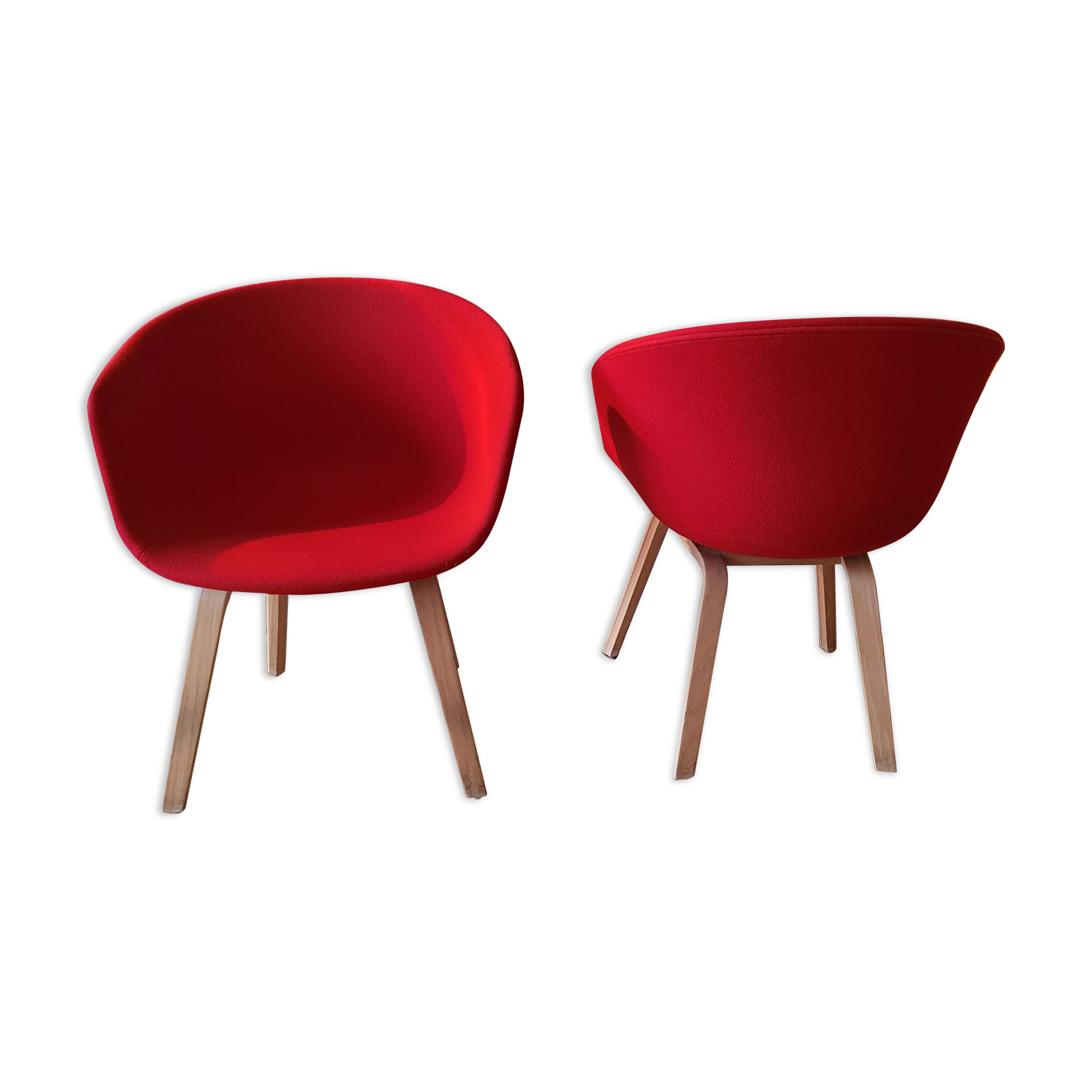 red canvas and wood armchair