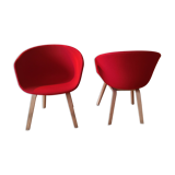 red canvas and wood armchair