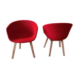 red canvas and wood armchair