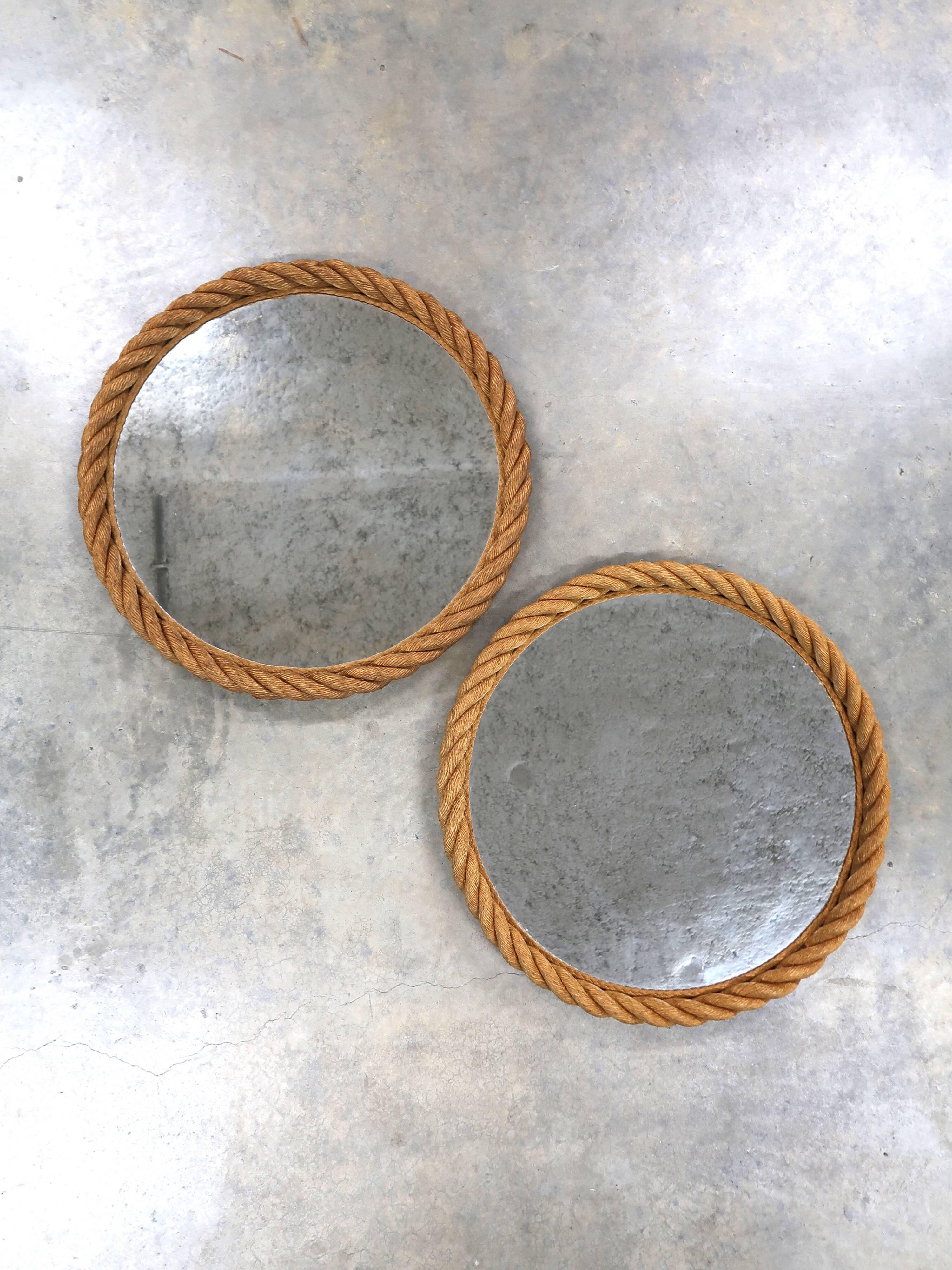 Pair of rope mirrors by Audoux Minet from the 1950s/60s.