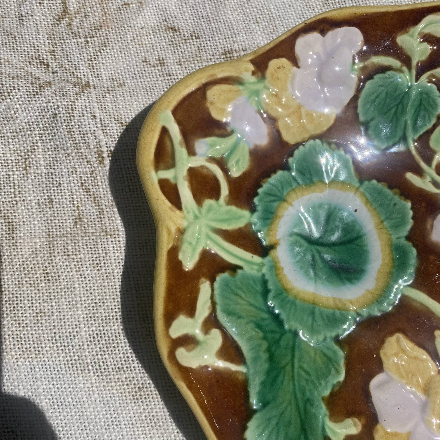 Plat en barbotine anglaise XIXe , majolique anglaise