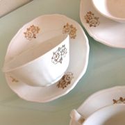White porcelain coffee service with golden flowers / vintage 50s-60s
