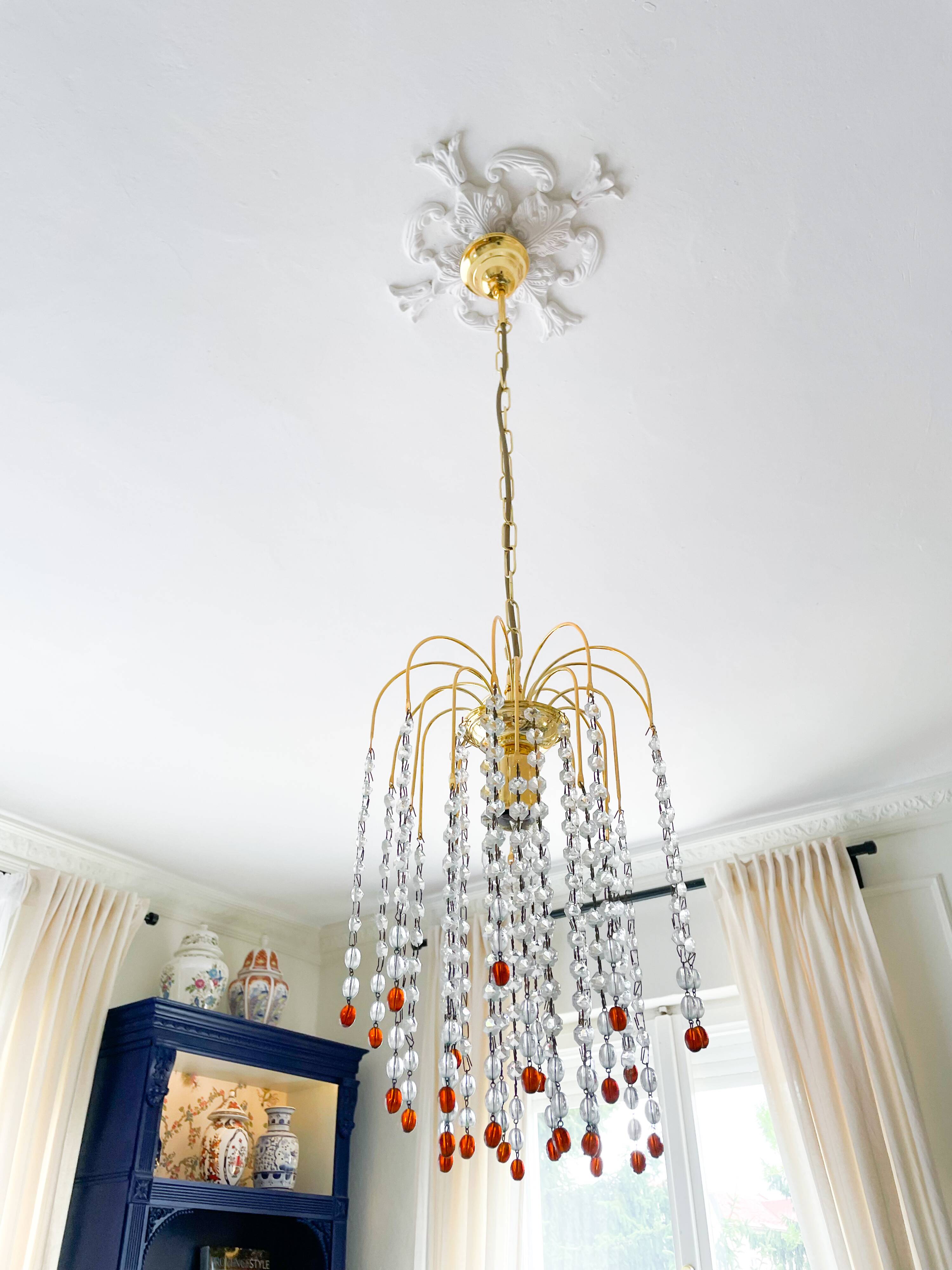 Lustre en cristal et perles de verre de Murano rouges – Élégance italien