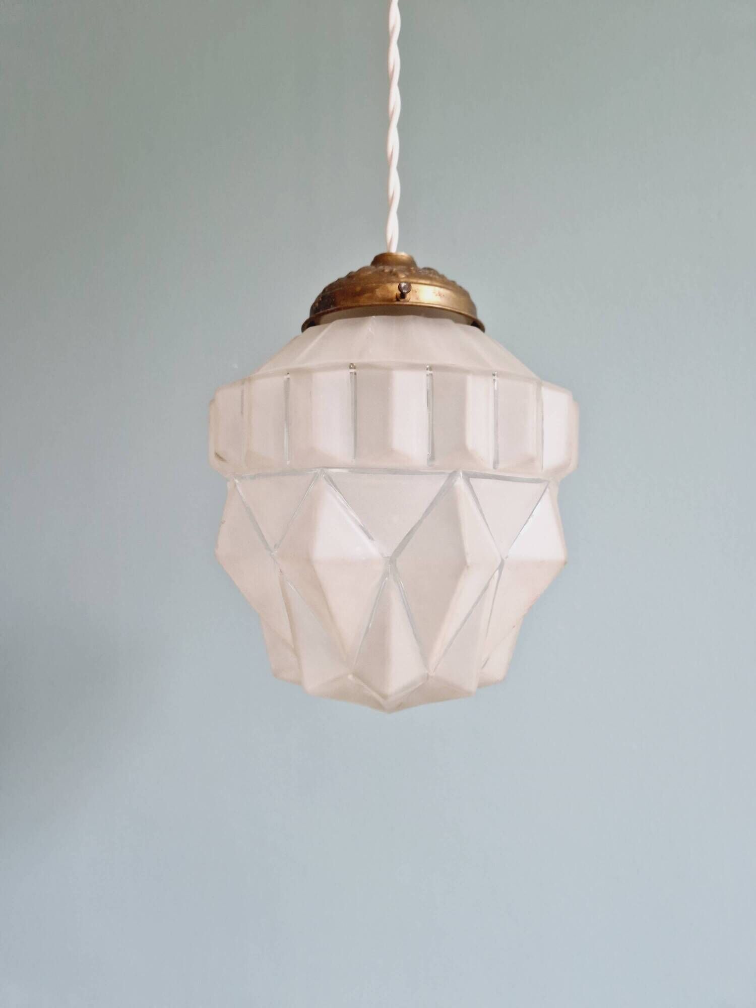 Art Deco pendant lamp in satin glass, 1920s-30s