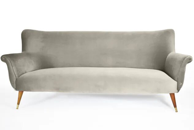3-seater velvet sofa, original, over 60 years old, grey.