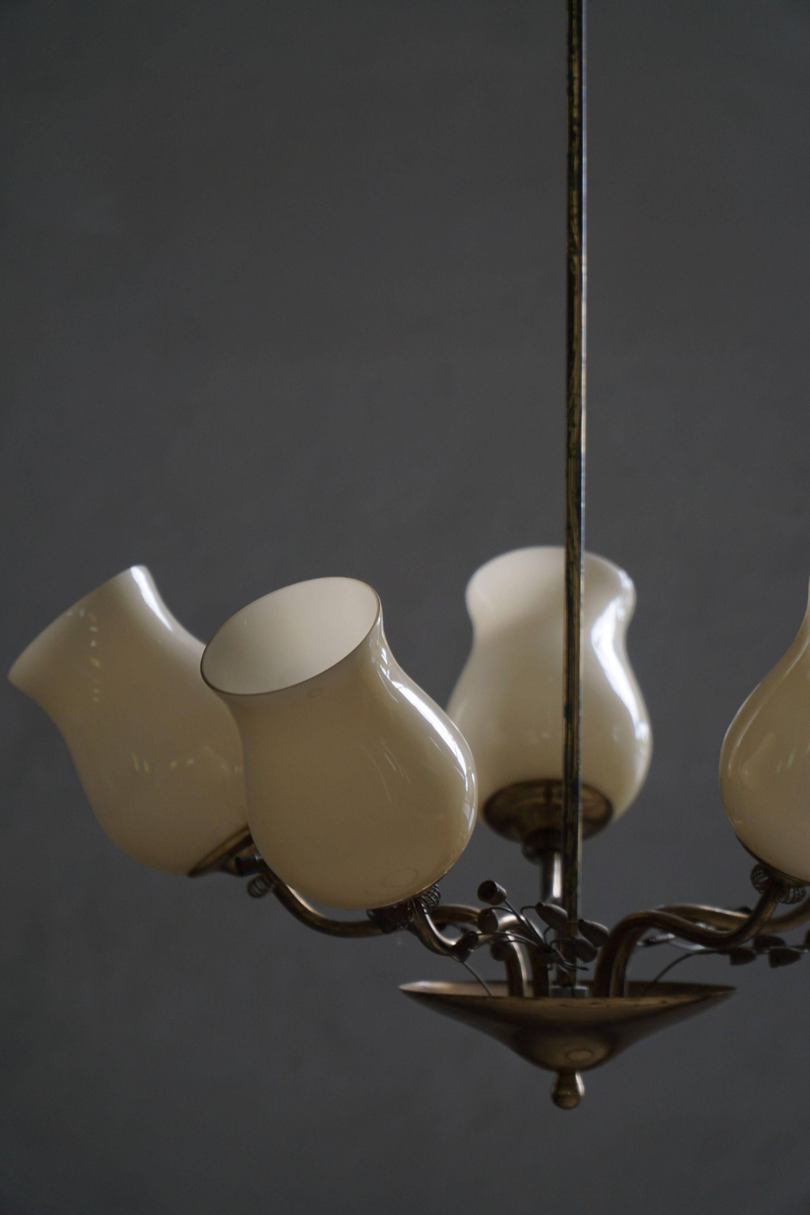 Brass and glass chandelier, Lisa Johansson-Pape for Stockmann, Finland, 1940s.