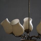 Brass and glass chandelier, Lisa Johansson-Pape for Stockmann, Finland, 1940s.