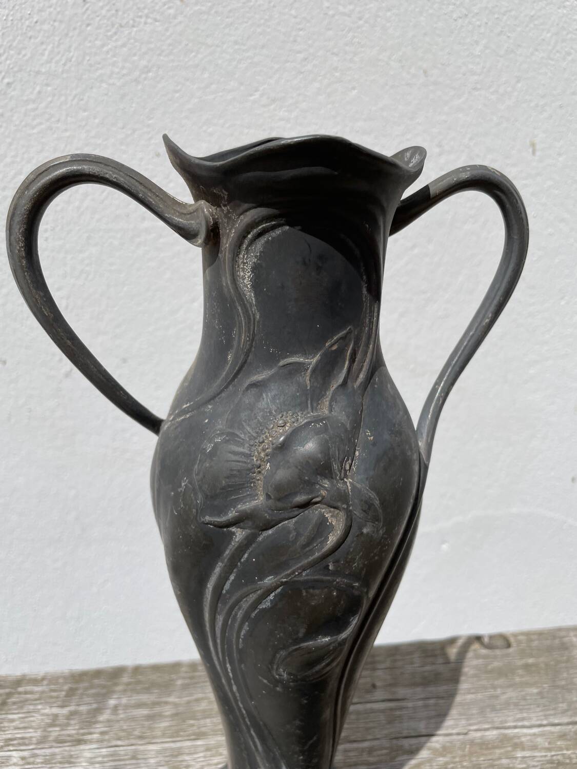 Art nouveau pewter vase 1900 signed