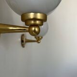 Pair of vintage wall lights, brass and opaline, France, 1980