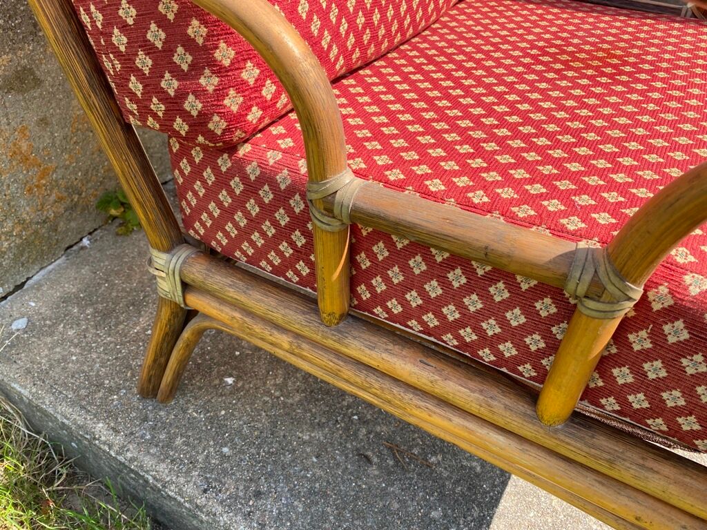 Vintage rattan lounge set 1 bench and 2 armchairs