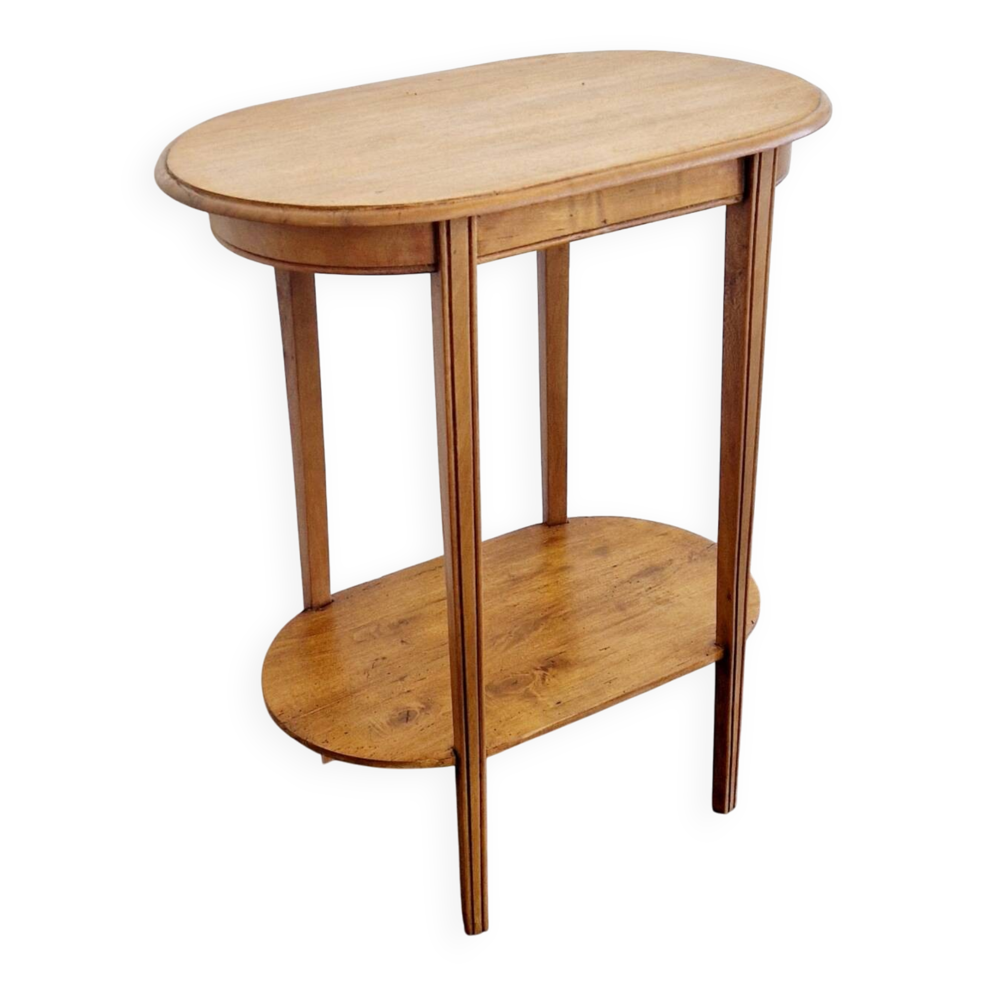 Oval side table with double top in wood - Art Deco style 1940s