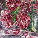 Painting painting bouquet of red peony flowers