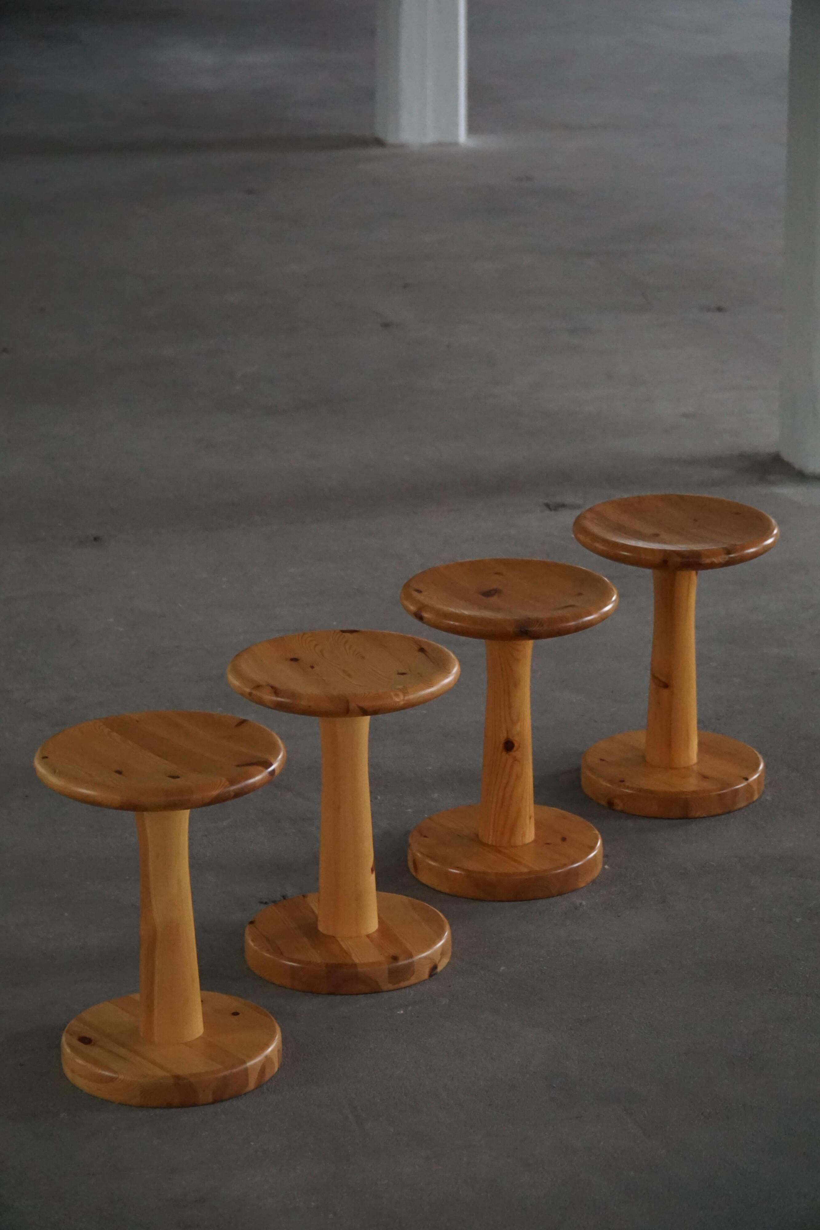 Set of 4 stools / bases in pine by Rainer Daumiller, Danish, mid-20th century, 1970.