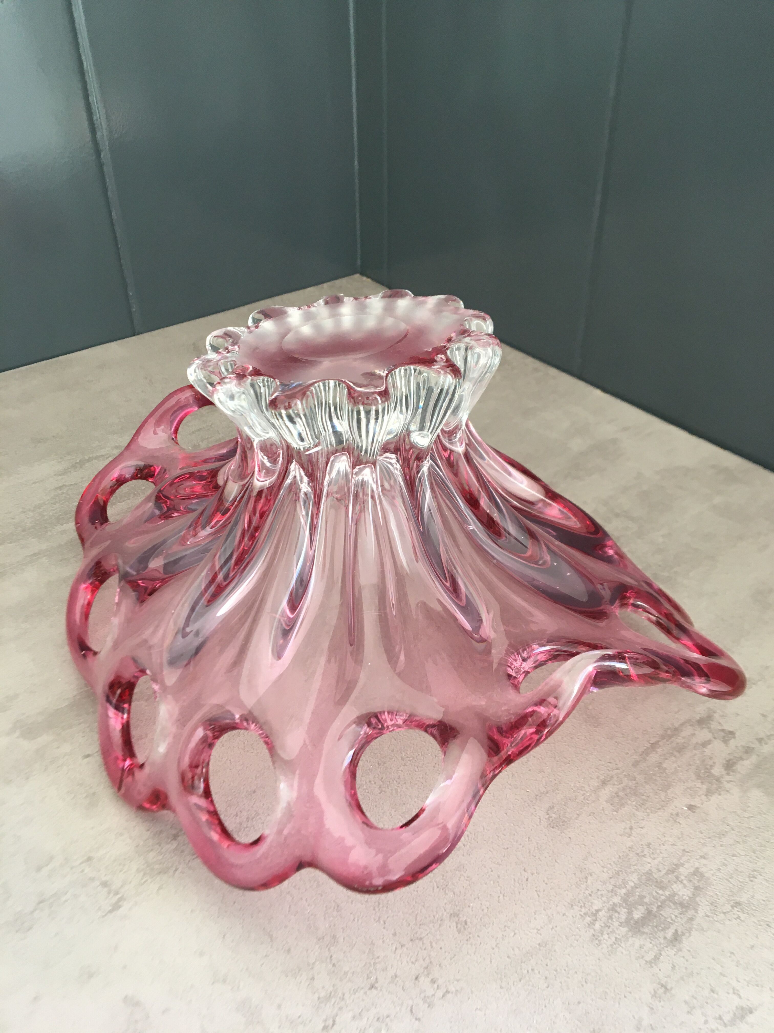Pink blown glass fruit cup