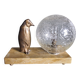 Lampe, veilleuse d'époque Art déco pingouin et globe en verre craquelé