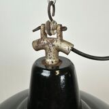 Industrial Black Enamel Factory Lamp with Cast Iron Top, 1950s