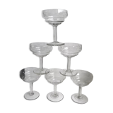 Set of 6 small champagne glasses in crystal engraved 50s