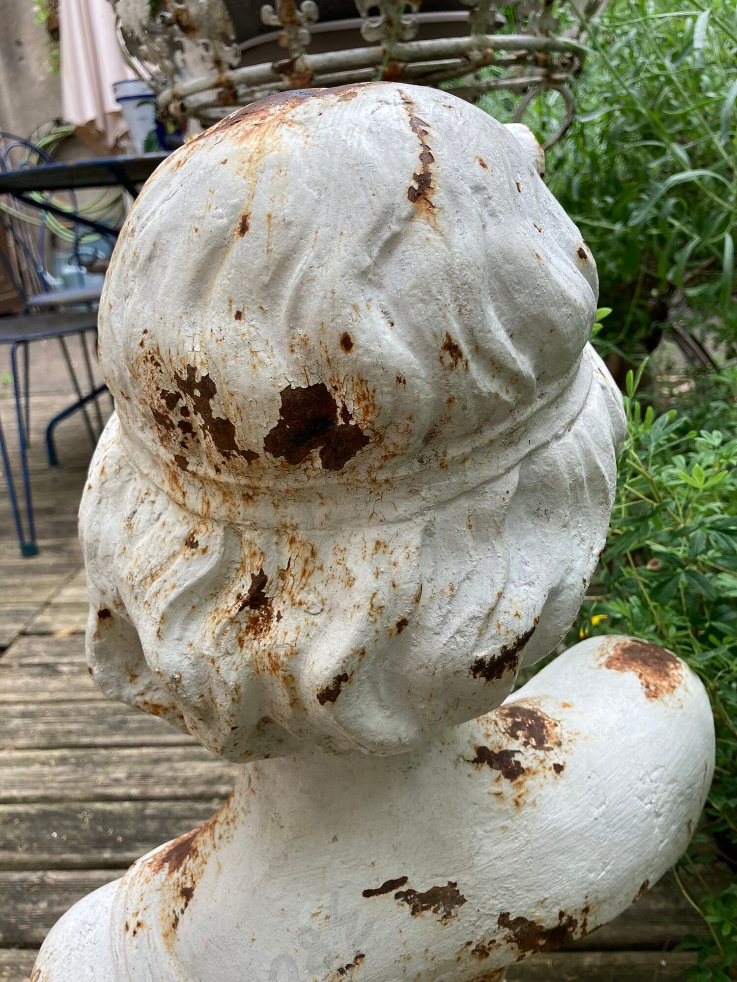 Old garden bust in cast iron troubadour early twentieth century